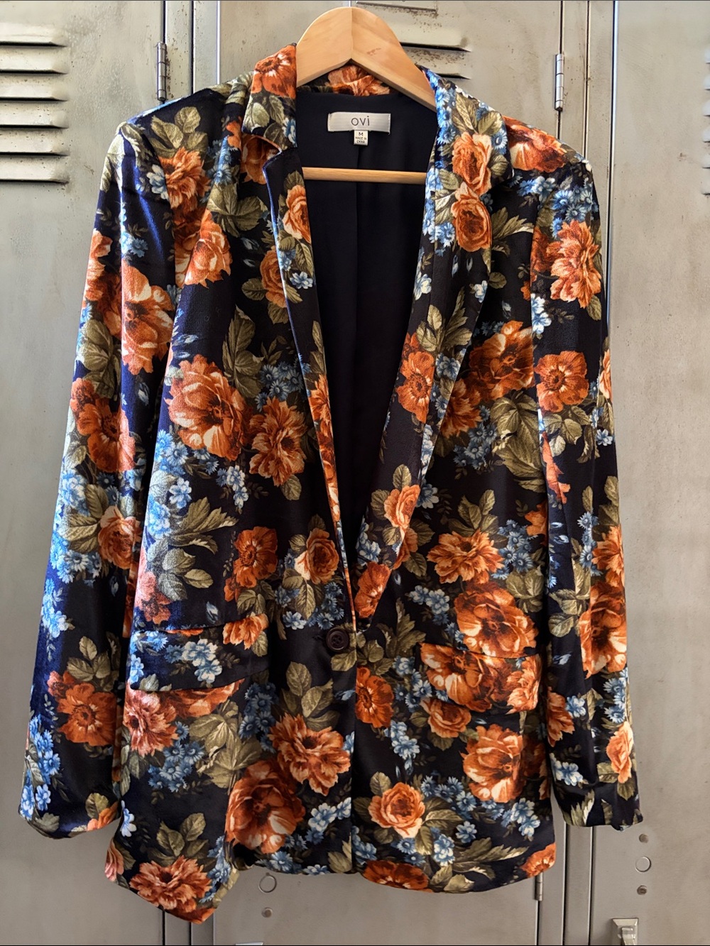 Ovi Navy Blue Blazer with Orange and Blue Floral Print
